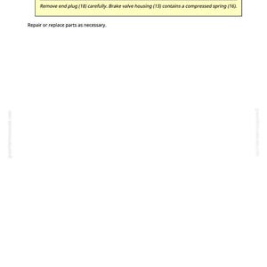 May include: A white page with text from a manual. The text includes a caution, instructions to remove parts, and a warning about a compressed spring. The page has the website address greenfarmmanuals.com and the number 291.