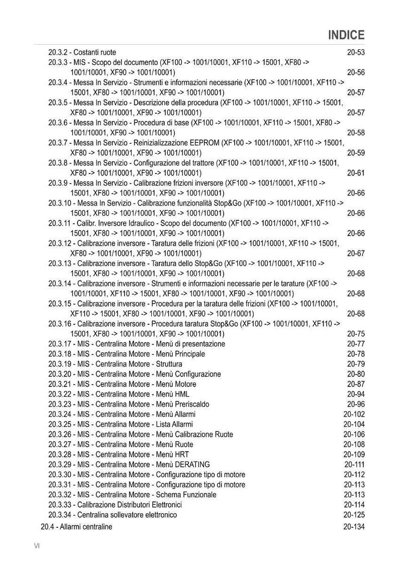K&ouml;nnte beinhalten: Ein detailliertes Inhaltsverzeichnis aus einem Handbuch mit einer Liste von Themen und Seitenzahlen. Der Text enth&auml;lt Begriffe wie "Calibrazione" und "Motore", was auf einen technischen oder automotiven Kontext hindeutet. Das Dokument ist auf Italienisch.
