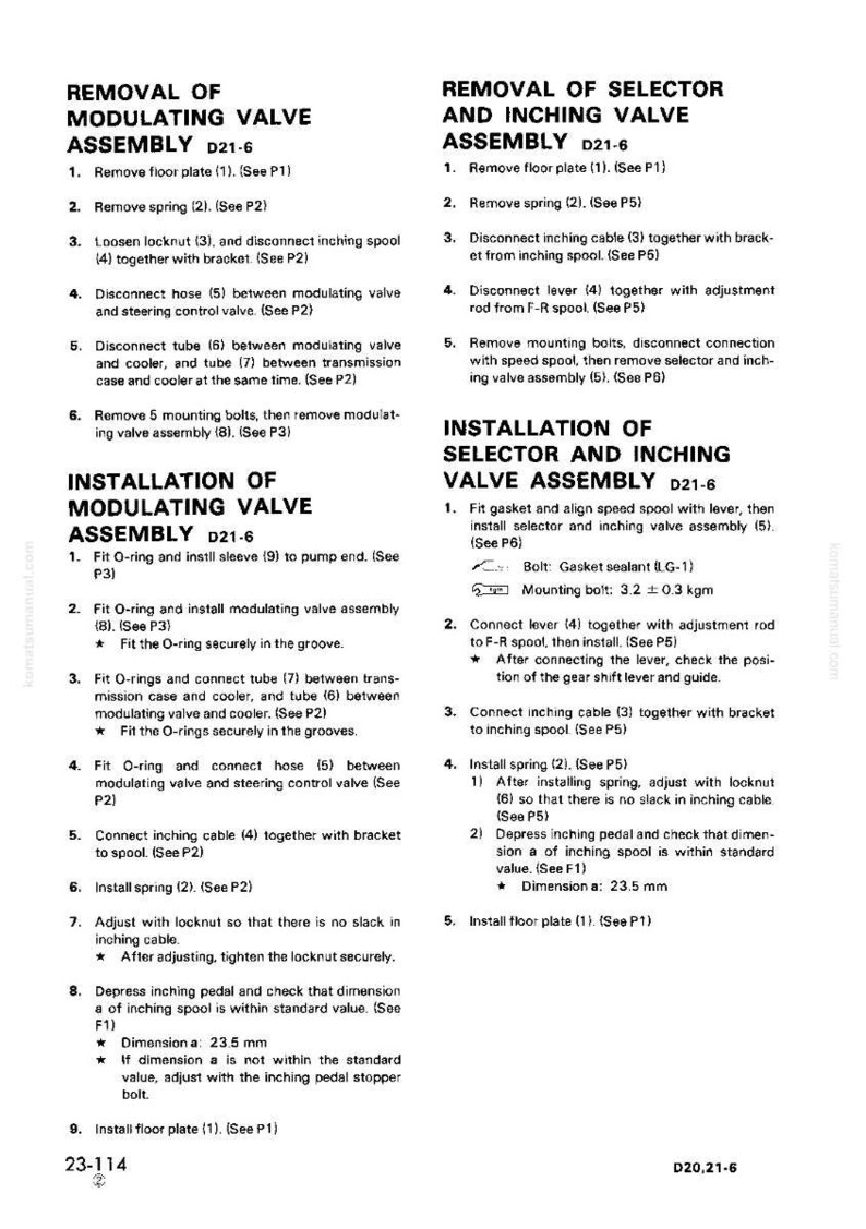 May include: A detailed technical diagram with instructions for removing and installing modulating and selector valves, including measurements in millimeters. The text is in English and includes diagrams and part numbers for automotive repair.