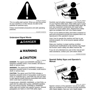 Op de afbeelding: Een handleiding met veiligheidsinformatie. Bevat een veiligheidswaarschuwingssymbool, signaalwoorden zoals GEVAAR, WAARSCHUWING en VOORZICHTIG en instructies voor veilig gebruik. Bevat ook een sectie over Spaanse veiligheidssignalen.