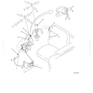 May include: Diagram illustrating work equipment control components, including a machine with a pitch dozer and pin puller cylinder. The image features labelled parts and arrows, with the text "WORK EQUIPMENT CONTROL" at the top.