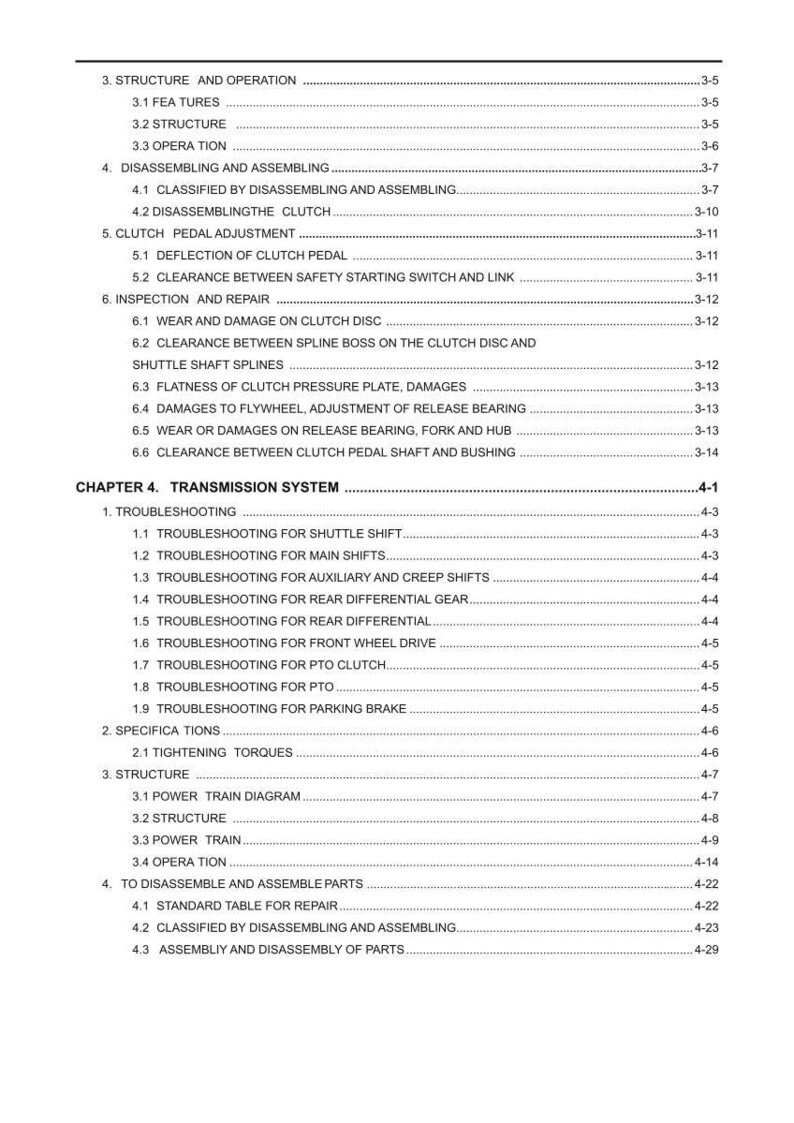 May include: A detailed table of contents from a manual, with headings and subheadings related to vehicle transmission systems. The text is black on a white background, with page numbers on the right.