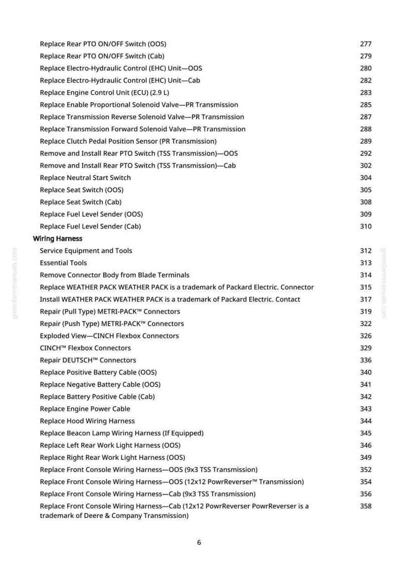 May include: A page from a manual with a list of automotive repair and replacement parts. The text includes items like "Replace Engine Control Unit," "Wiring Harness," and "Connectors," along with page numbers.