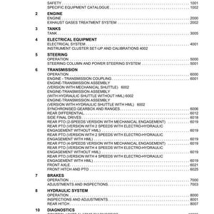 May include: A detailed table of contents from Argo Tractors, listing sections for engine, transmission, and electrical equipment. The document includes section numbers and titles, useful for quick reference. The document is dated November 2022.