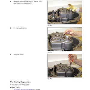 May include: An instructional diagram from Fendt shows the assembly of a machine component. The image includes text warnings about burns and the need for gloves. The process involves heating a bearing ring to 90&deg;C.