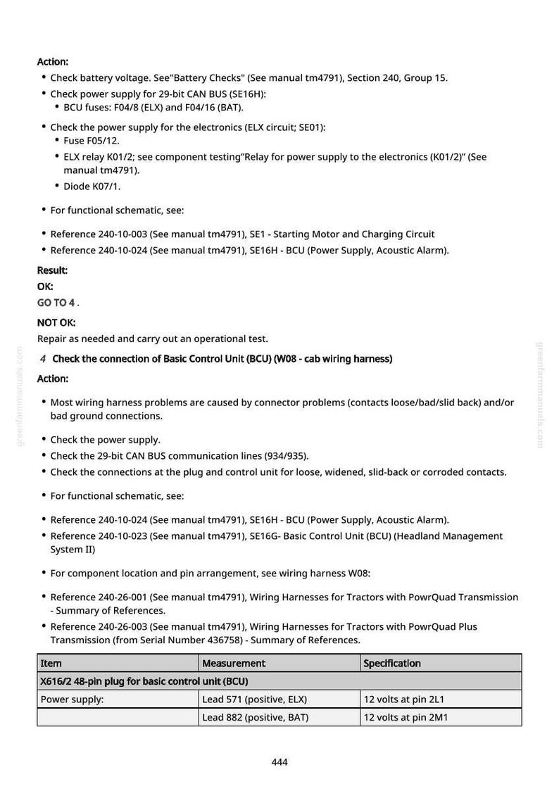 May include: A detailed technical document with troubleshooting steps for a vehicle's electrical system. Includes instructions for checking battery voltage, power supply, and wiring connections. Features a table with item and measurement specifications.