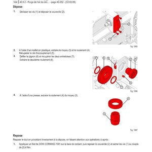 Op de afbeelding: Technisch diagram met Franse tekst. De afbeelding toont explosietekeningen van tandwielen, lagers en andere onderdelen, met labels en instructies voor demontage en montage.