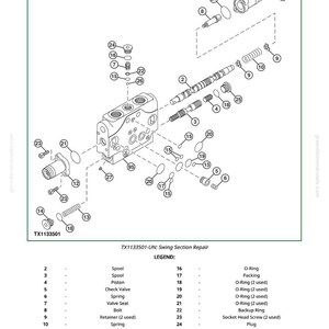 Pu&ograve; includere: Un diagramma esploso di un kit di riparazione della sezione oscillante, con vari componenti meccanici come bobine, pistoni, molle e O-ring. L'immagine include una legenda con nomi e quantit&agrave; dei pezzi, ideale per la documentazione tecnica.
