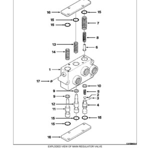 May include: An exploded diagram of a main regulator valve, illustrating its components. The image shows springs, O-rings, and valve bodies, with labels. Text includes "MAIN REGULATOR VALVE" and "TRANSMISSION".