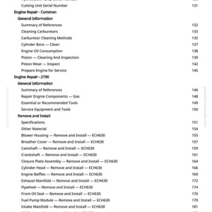 May include: A page from a manual with a table of contents for engine repair. The text includes sections on common engine repair, general information, and removing and installing engine components. The page number is 4.