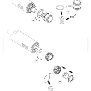 May include: An exploded diagram of Komatsu machine components, featuring cylinders, rings, and filters. The image is monochrome, with labels and arrows indicating assembly. The Komatsu logo and part numbers are visible.