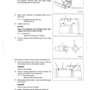 K&ouml;nnte beinhalten: Diagramme und Anweisungen zum Zerlegen und Zusammenbauen der Arbeitsger&auml;te-Zylinderbaugruppe. Enth&auml;lt Schritte zum Wiederverwenden und Installieren von Kolbenbaugruppen, mit Drehmomentangaben in Nm und kgf-m.