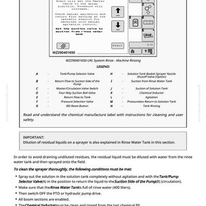May include: A white and black diagram with text detailing the system rinse process for a machine. The diagram includes arrows, icons, and a legend explaining the components and steps for cleaning and user safety.