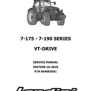 May include: A black and white image of a tractor with the text "7-175 - 7-190 SERIES" and "VT-DRIVE". Below the tractor are the words "SERVICE MANUAL EDITION 10-2018 P/N 6640930A1" and the Landini logo.
