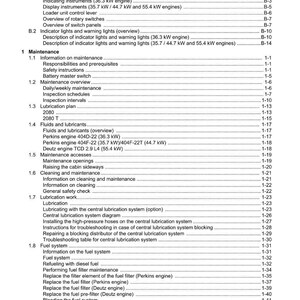K&ouml;nnte beinhalten: Eine detaillierte Seite aus einem Weidemann-Handbuch mit einem Inhaltsverzeichnis mit Abschnitten zu Betrieb, Wartung und Kraftstoffsystemen. Das Dokument enth&auml;lt &Uuml;berschriften und Seitenzahlen.