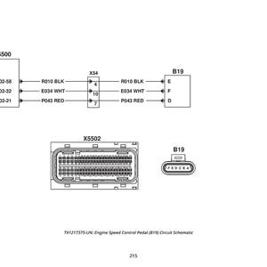 May include: Diagram of an engine speed control pedal (B19) circuit schematic. The image shows labelled components including A5500, X54, X5502, and B19, with connecting lines and text labels for wires and connections. The text "TX1217375" is also present.