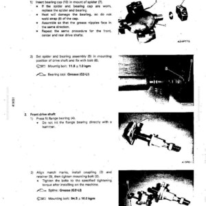 May include: A technical diagram titled "ASSEMBLY OF DRIVE SHAFT" with detailed instructions and illustrations of mechanical components. The image includes close-ups of parts, diagrams, and text, with measurements in kgm.