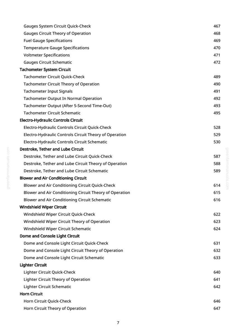 May include: A page from a manual with a list of automotive circuit topics, including gauges, tachometer, and windshield wiper circuits. The text is black on a white background, with page numbers on the right.
