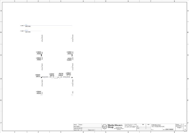 Pu&ograve; includere: Un disegno tecnico su sfondo bianco con linee e testo neri. Il disegno include vari simboli, etichette e un logo aziendale nell'angolo in basso a destra. Il layout sembra uno schema o un progetto.