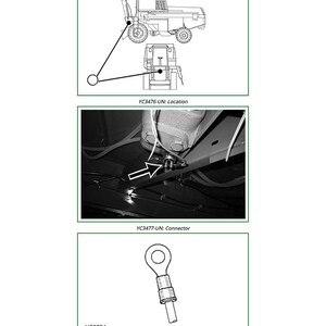 May include: Diagram of a cab platform wiring harness-to-brake light switch. The image includes a diagram of a vehicle, a close-up of a connector, and a section drawing of a component. Text includes "X179", "YC3476-UN", "YC3477-UN", and "YC2224".