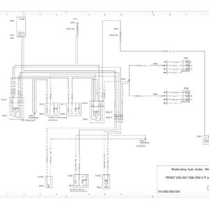May include: A detailed schematic diagram of a vehicle's brake lamp and hydraulic brake system. The diagram is labeled "Brake lamp, hydr. brake - Sheet 10" and includes the text "FENDT 206/207/208/209 V/F and up / 2001".