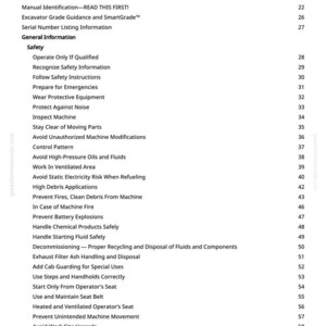 Pu&ograve; includere: Un documento bianco intitolato "Indice" con un elenco di linee guida sulla sicurezza e sul funzionamento dei macchinari. Il documento include sezioni su sicurezza, manutenzione e procedure di emergenza.