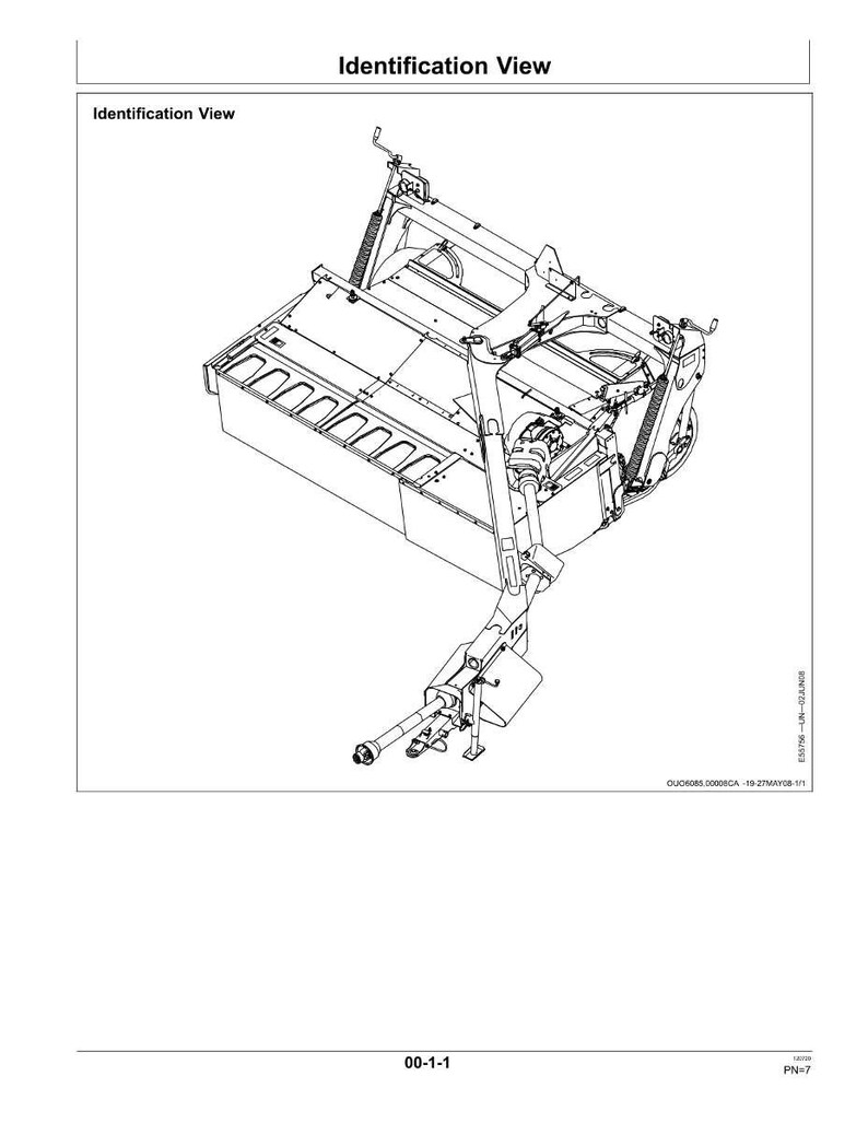 May include: An engineering diagram labeled "Identification View" depicts a complex mechanical assembly. The illustration is rendered in black and white, showcasing the intricate details of the machine's components and structure. The diagram includes text and numbers.