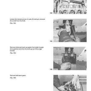 May include: A page from a manual titled "Machine Drives" with instructions and diagrams for mechanical components. The images show close-ups of gears, shafts, and other machine parts. Text includes "Drive intermediate shaft" and "Remove both bevel gears."