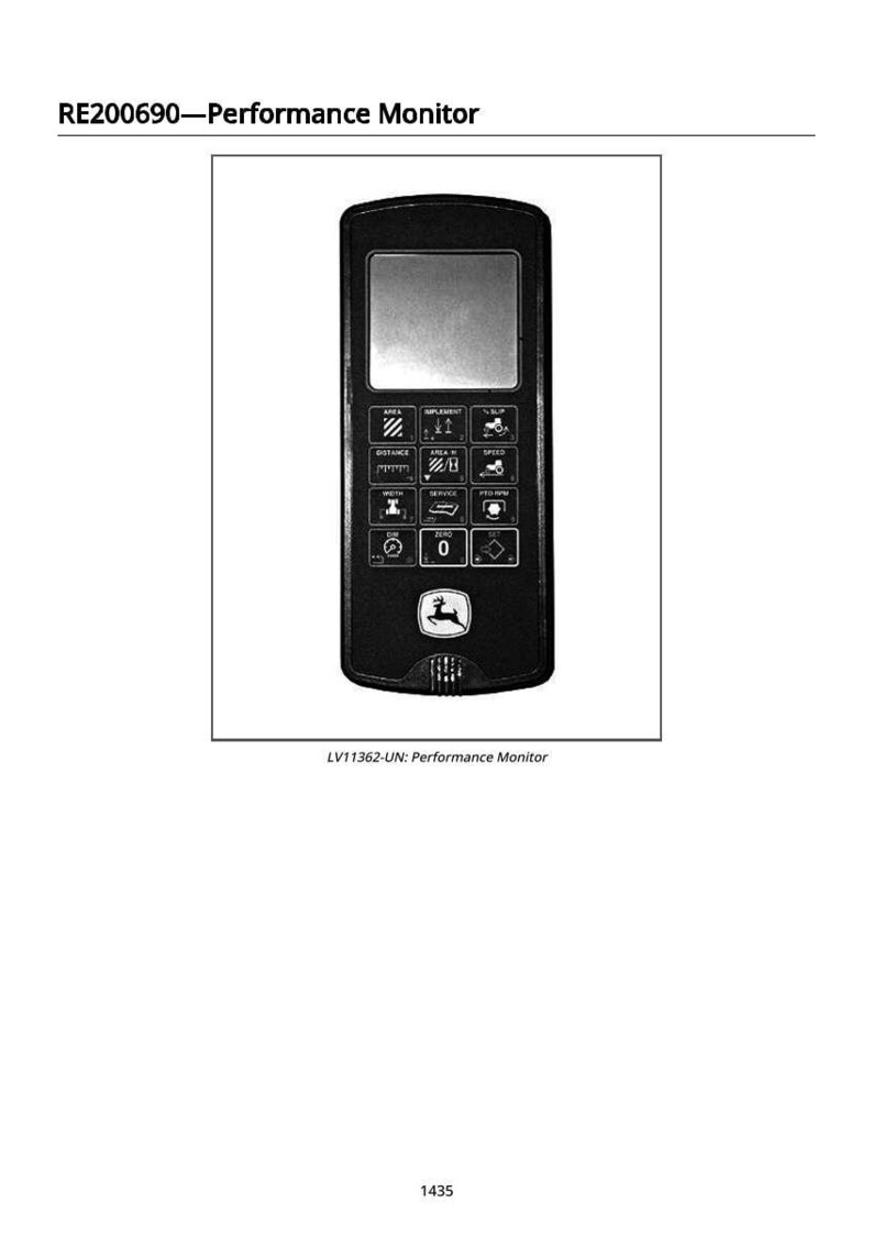 May include: A black performance monitor with a rectangular screen and function buttons. The monitor displays icons and text labels, including "DISTANCE," "AREA," and "SPEED." The text "RE200690-Performance Monitor" is at the top.