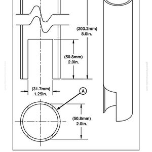 May include: Line drawing of a snap ring removal tool with dimensions in inches and millimeters. The tool is cylindrical with a notched end and a central section with a wavy design. The overall height is 8.0 inches (203.2mm).