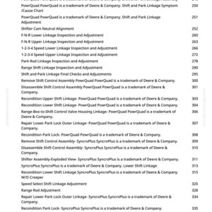 May include: A manual page detailing machinery controls and adjustments. Text includes "Shift Console Access," "Linkage Inspection," and "Assembly." The page number is 7.