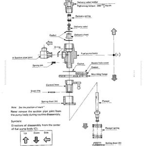 Pode incluir: Diagrama de desmontagem e remontagem de uma bomba de combust&iacute;vel, com componentes como um suporte de v&aacute;lvula de entrega, uma mola e uma chapa. As especifica&ccedil;&otilde;es de torque est&atilde;o inclu&iacute;das. O texto indica que a bomba &eacute; padr&atilde;o.