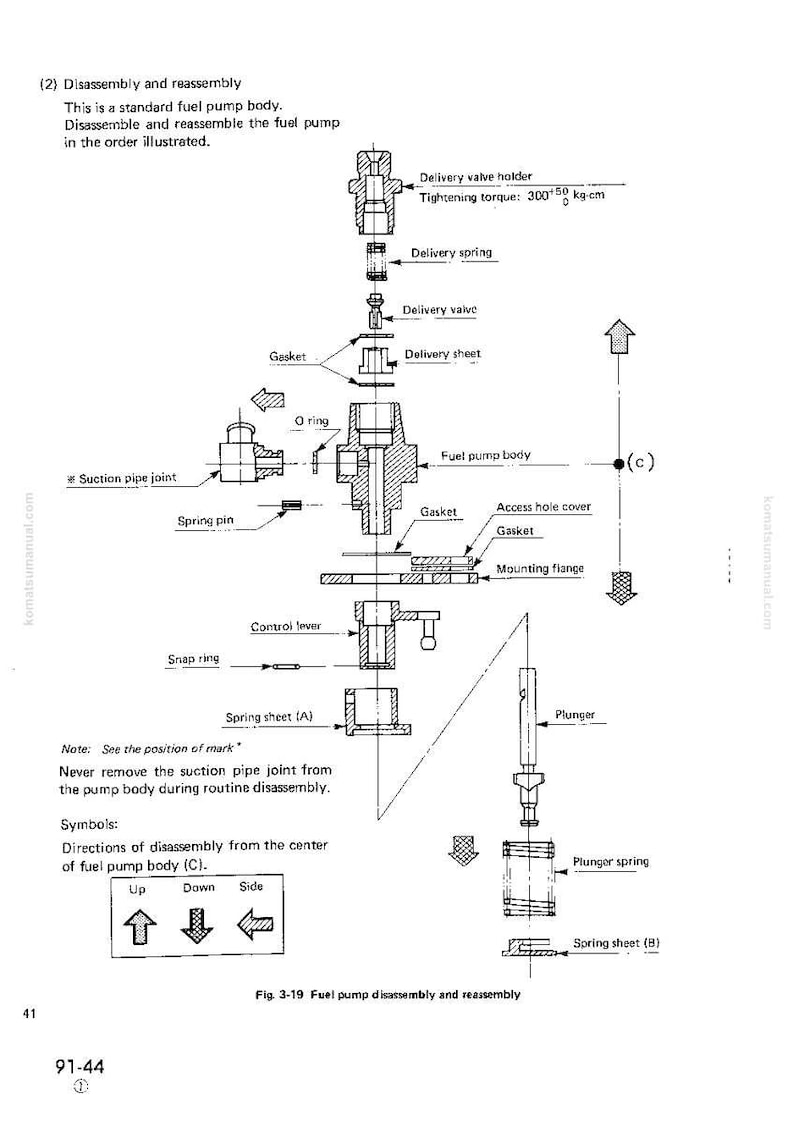 Pode incluir: Diagrama de desmontagem e remontagem de uma bomba de combust&iacute;vel, com componentes como um suporte de v&aacute;lvula de entrega, uma mola e uma chapa. As especifica&ccedil;&otilde;es de torque est&atilde;o inclu&iacute;das. O texto indica que a bomba &eacute; padr&atilde;o.