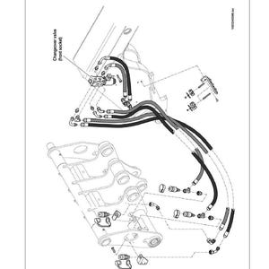 May include: Diagram of a front control circuit with electrical changeover, featuring a CLAAS logo and the text "Work hydraulics." The diagram includes various components, including a changeover valve and multiple hoses.