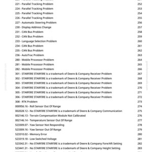 May include: A white page with a list of technical issues and error codes, including CAN Bus problems, tracking issues, and sensor errors. The text is in black, with a website address at the top.