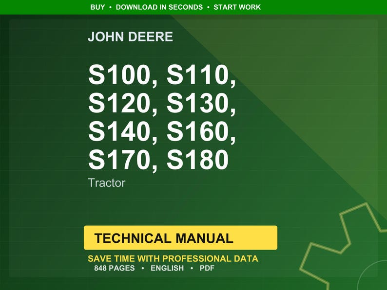 John Deere S100, S110, S120, S130, S140, S160, S170, S180 Lawn Tractor Technical Manual Pdf | Instant Download image 1
