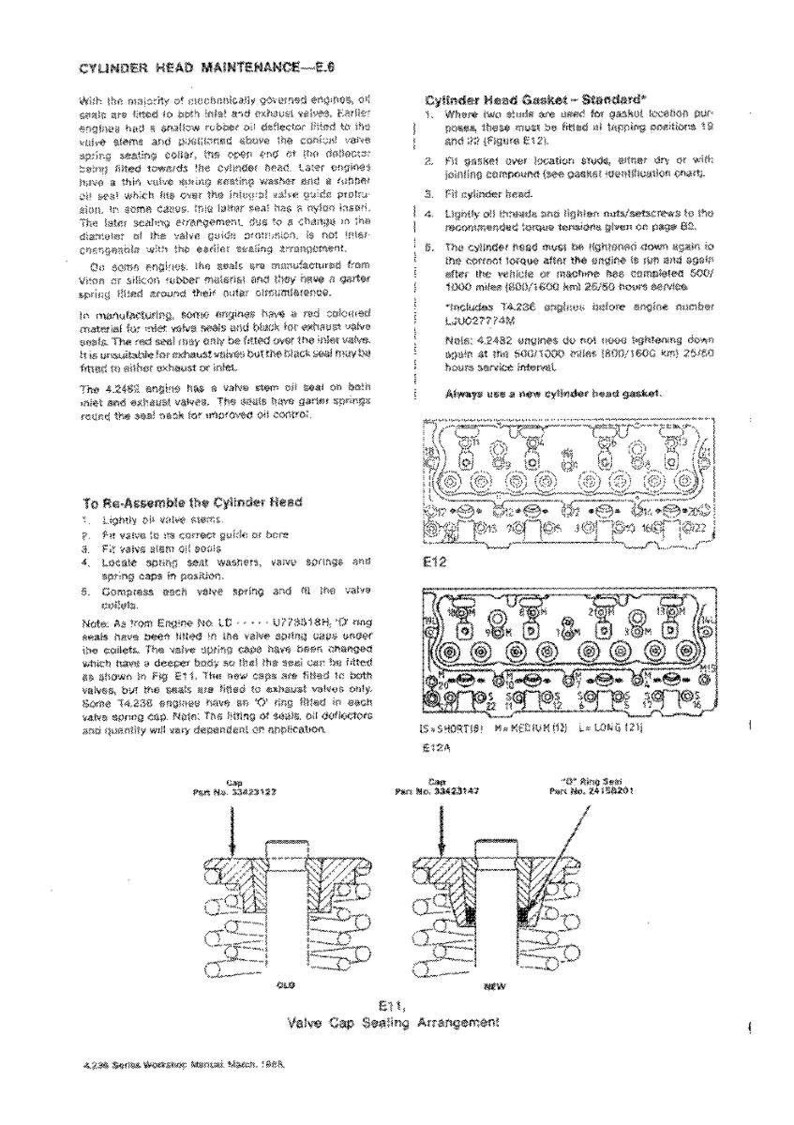 May include: Technical diagram of a cylinder head with valve cap sealing arrangement. Includes diagrams, part numbers, and instructions for reassembly. Features diagrams of valve components and cylinder head gasket.