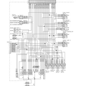 May include: An electrical circuit diagram labeled "ELECTRIC CIRCUIT DIAGRAM OF INSIDE CAB." The diagram features numerous lines, boxes, and labels, including "PUMP POWER RELAY" and "ENGINE CONTROLLER POWER." The diagram is on a white background.
