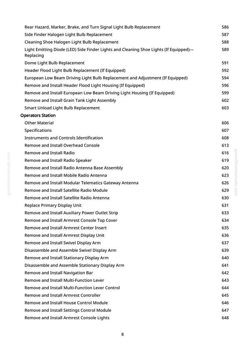 Puede incluir: Una p&aacute;gina del manual de greenfarmmanuals.com, que enumera varios procedimientos de reparaci&oacute;n de autom&oacute;viles. El texto incluye instrucciones para el reemplazo de bombillas, la instalaci&oacute;n de radio y los componentes de la consola.