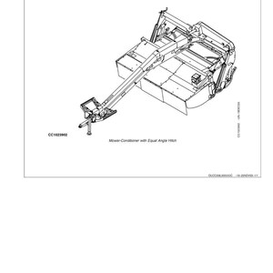 May include: An identification view diagram of a mower-conditioner with an equal angle hitch. The diagram is a black and white line drawing with the text "Identification View" at the top. The model number is CC1023902.