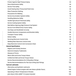 May include: A white printed page from a manual with a list of safety and maintenance topics, including "Construct Dealer-Made Tools Safely" and "Service Tires Safely". The page number is 3.