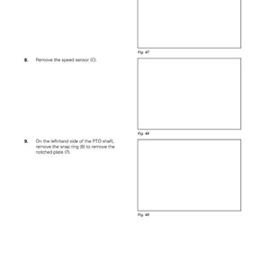 Pode incluir: Uma p&aacute;gina de manual com instru&ccedil;&otilde;es para a manuten&ccedil;&atilde;o da tomada de for&ccedil;a. O texto inclui etapas para remover pe&ccedil;as como an&eacute;is de reten&ccedil;&atilde;o, sensores de velocidade e an&eacute;is de press&atilde;o. As figuras 47, 48 e 49 s&atilde;o referenciadas. A p&aacute;gina &eacute; a 7-30.