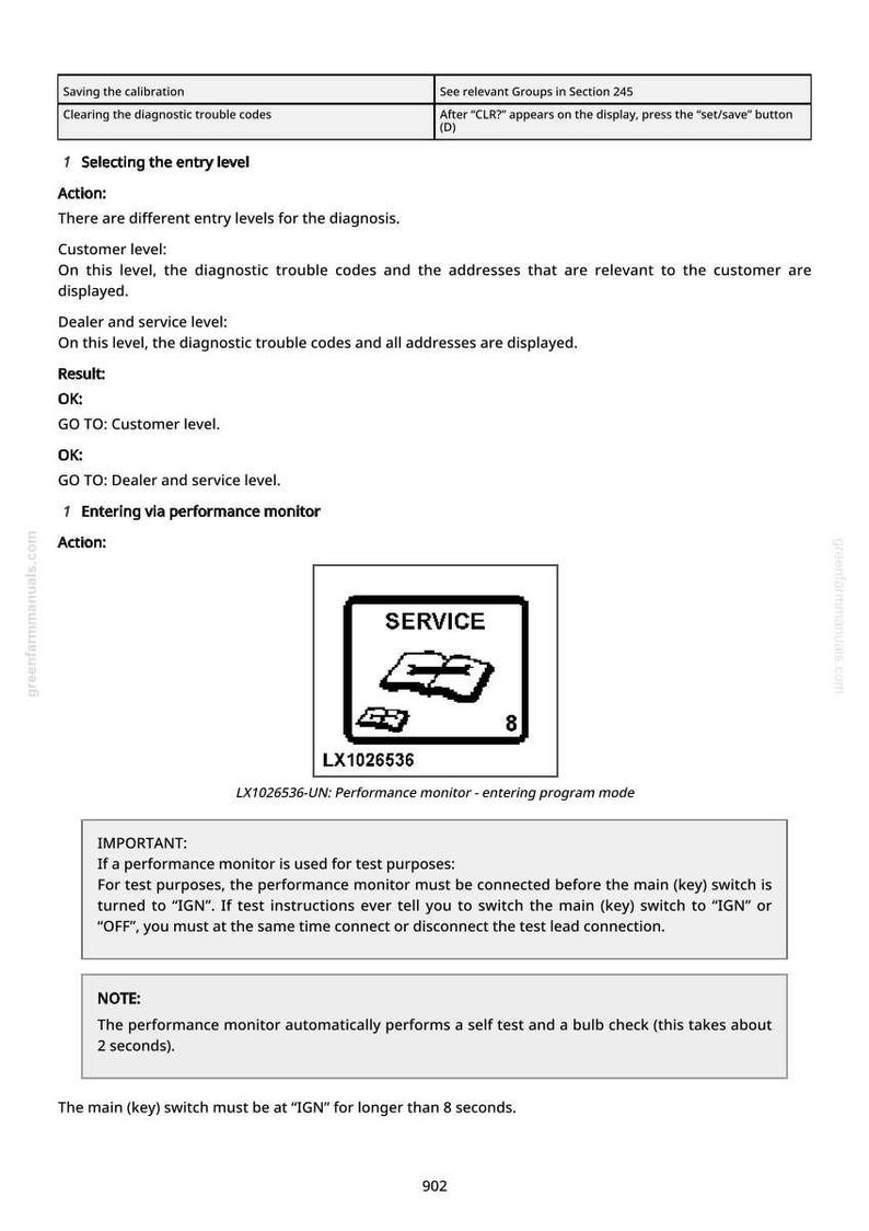 K&ouml;nnte beinhalten: Eine Seite aus einem Handbuch mit Text und Diagrammen. Das Bild enth&auml;lt ein Diagramm mit der Bezeichnung "SERVICE" und der Zahl 8. Der Text beschreibt Diagnoseverfahren, einschlie&szlig;lich Einstiegsebenen, Kunden- und H&auml;ndlerservice sowie Anweisungen f&uuml;r den Performance-Monitor.