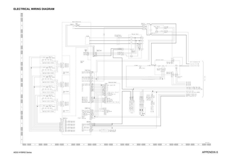 Op de afbeelding: Een zwart-wit elektrisch bedradingsschema met de titel "ELECTRICAL WIRING DIAGRAM". Het schema is een complex netwerk van lijnen, symbolen en tekst, dat het elektrische systeem van een voertuig illustreert.