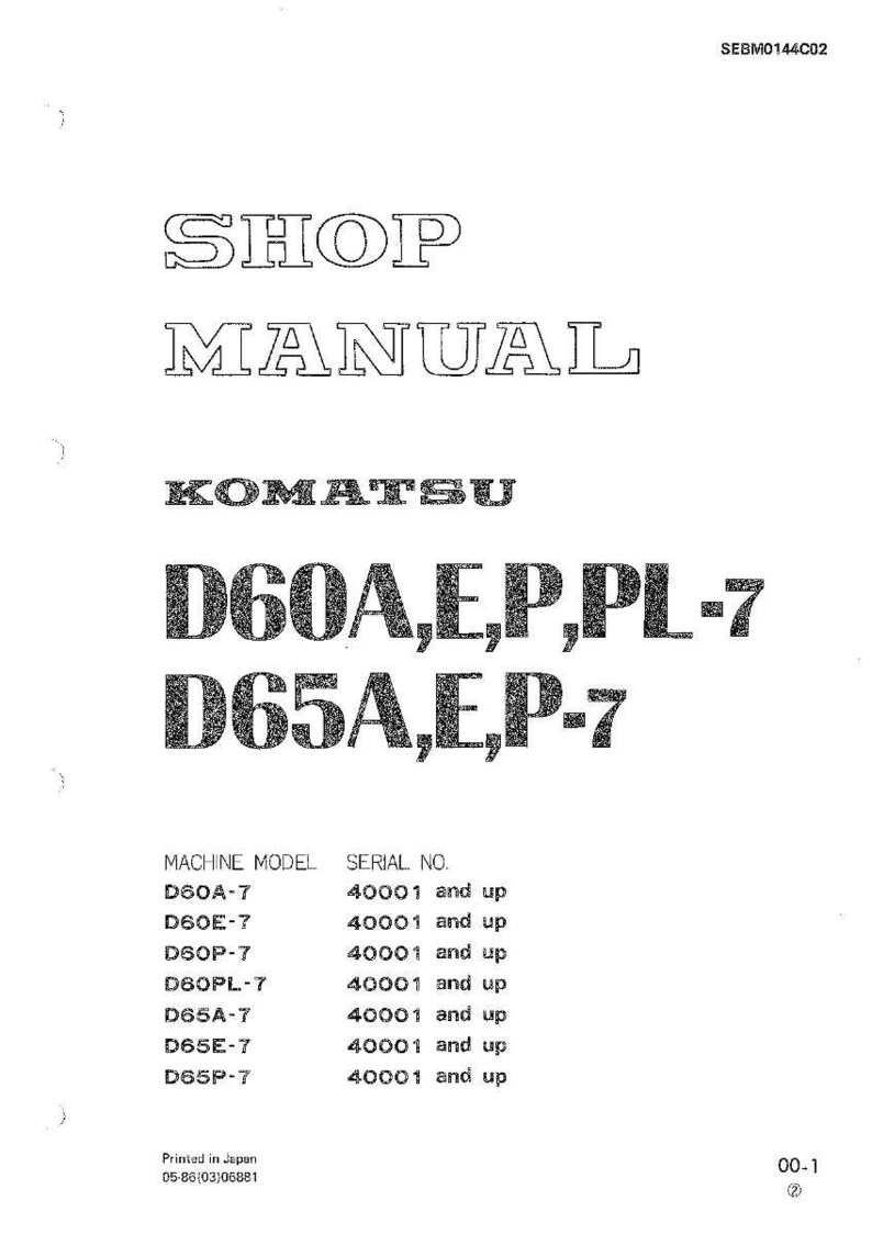 May include: A white Shop Manual from Komatsu, featuring model numbers D60A, E, P, PL-7 and D65A, E, P-7. The document includes a list of machine models and serial numbers, printed in Japan.