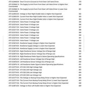 Puede incluir: Una p&aacute;gina de documento en blanco y negro con una lista de c&oacute;digos de diagn&oacute;stico automotriz y sus descripciones. El texto incluye c&oacute;digos como ATX 522847.18 y ATX 522848.03, junto con sus descripciones. El n&uacute;mero de p&aacute;gina es 8.