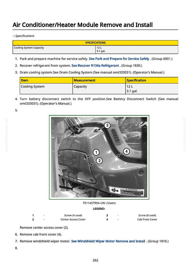 Puede incluir: Diagrama de extracci&oacute;n e instalaci&oacute;n del m&oacute;dulo de aire acondicionado/calentador. La imagen muestra el m&oacute;dulo con componentes numerados y una leyenda. El texto incluye especificaciones del sistema de refrigeraci&oacute;n, 12 litros.