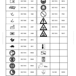 May include: A grid of black and white safety symbols and informational icons, including warnings, instructions, and regulatory information. The image includes the text "KOMATSU 2021 rev 02" and other codes.