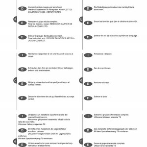 May include: A page from a manual with instructions and diagrams for automotive repair. The text is in multiple languages, including English, Italian, and German. The page is white with black text and diagrams.