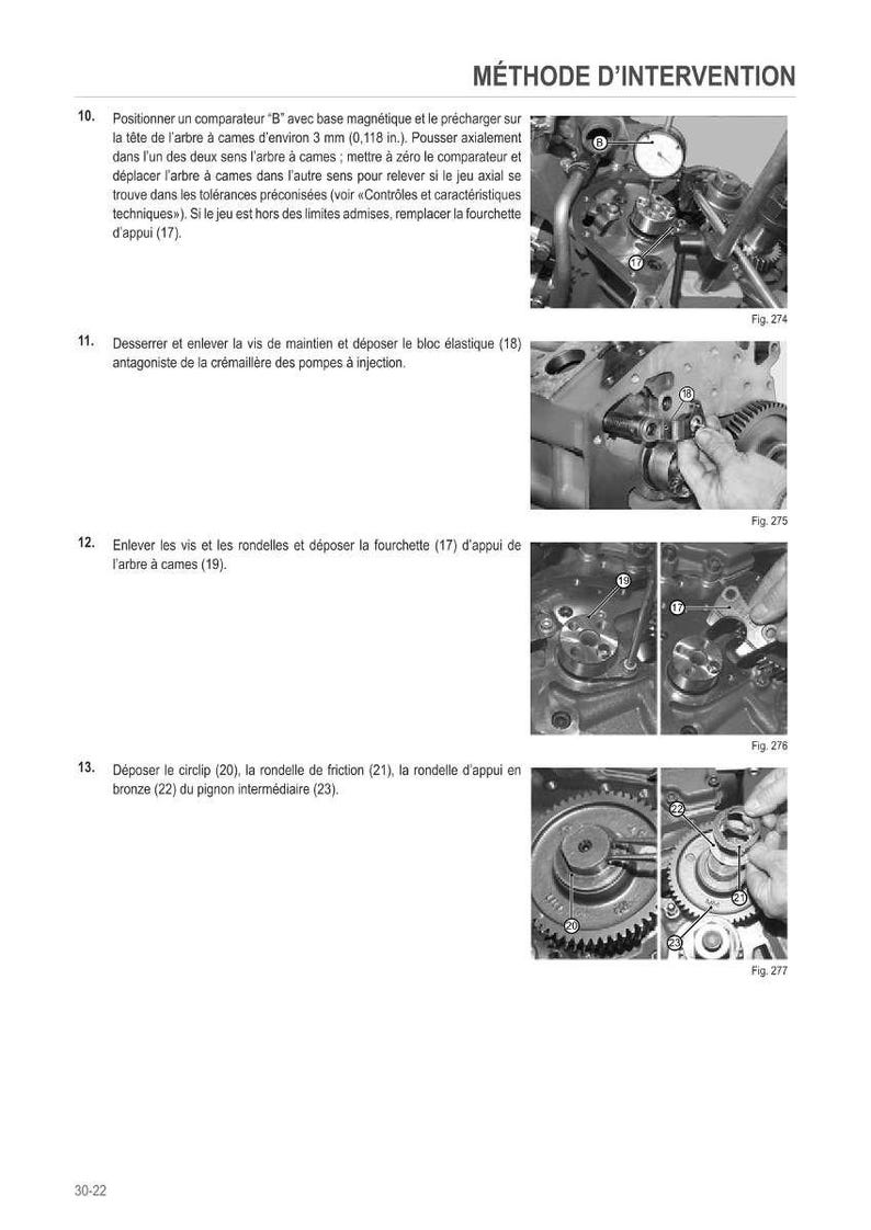 May include: Technical diagram with detailed instructions for engine maintenance. Includes close-up images of engine components, tools, and diagrams. Text in French provides step-by-step guidance for specific procedures.